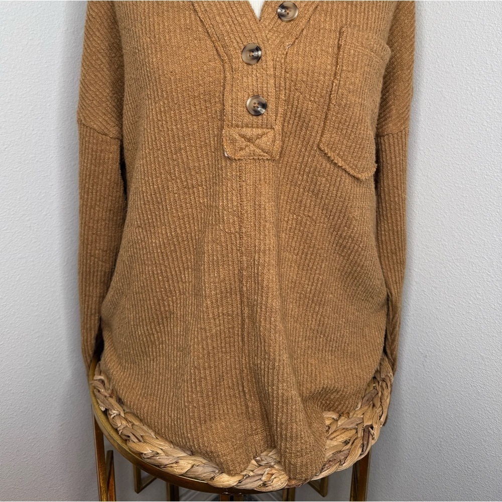 New In Sweater Collared Ribbed Textured Oversized In Camel - Picture 2 of 9